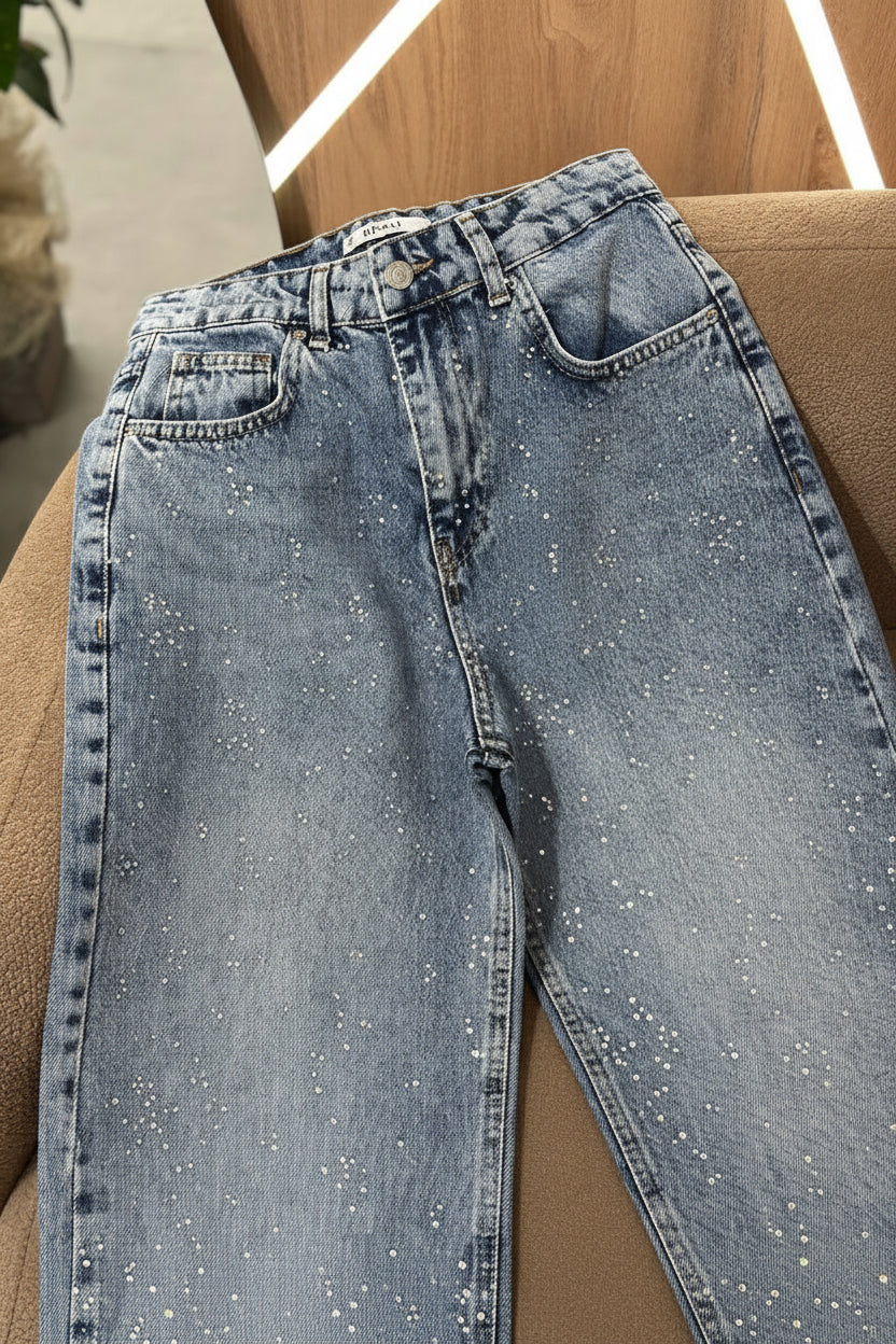 Rhinestones Denim Pants
