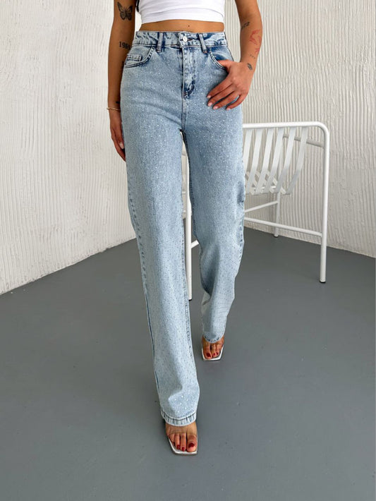 Rhinestones Denim Pants