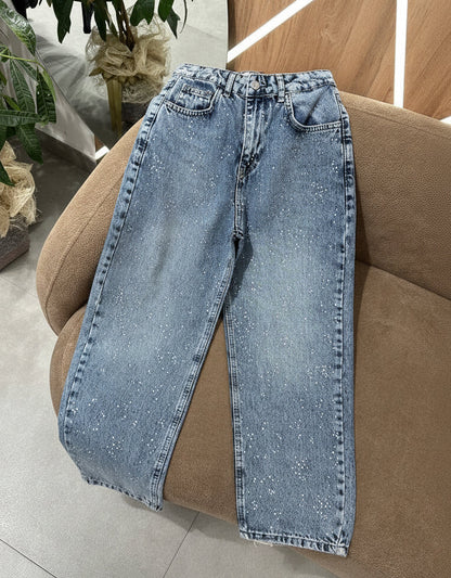Rhinestones Denim Pants