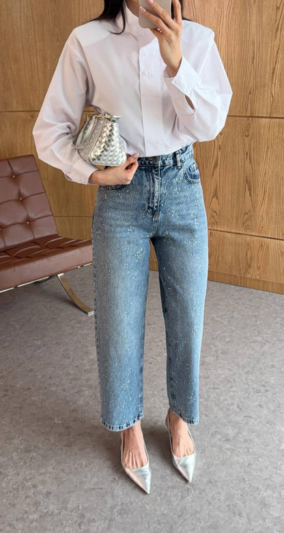 Rhinestones Denim Pants