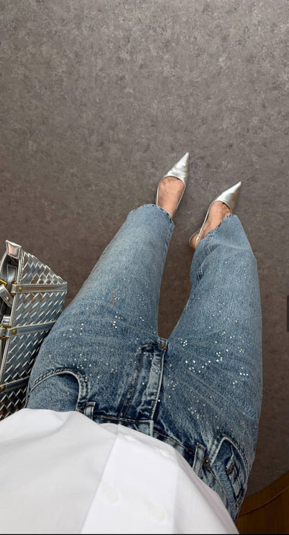 Rhinestones Denim Pants