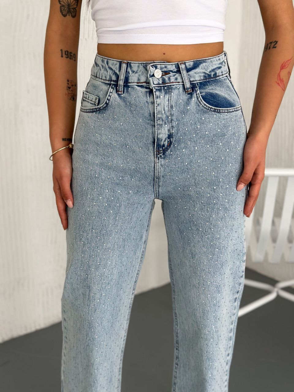 Rhinestones Denim Pants