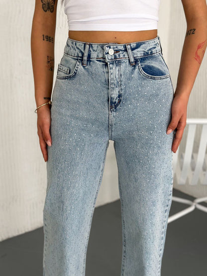Rhinestones Denim Pants